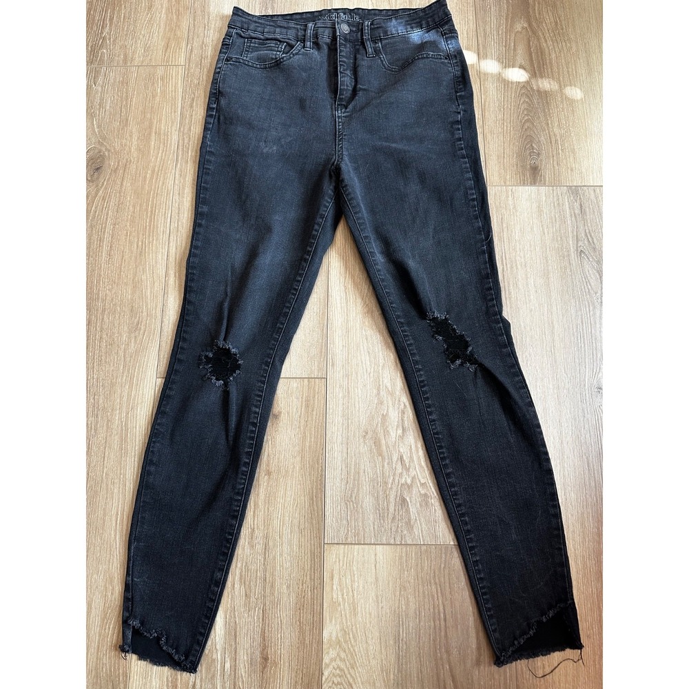 Wild Fable High Rise Skinny Jeans Women's Black Distressed Raw Hem Stretch Size